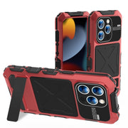 For iPhone 15 Pro Max R-JUST Metal + Silicone + Tempered Glass Life Water-resistant Phone Case with Holder(Red)
