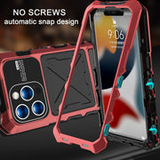 For iPhone 15 Pro Max R-JUST Metal + Silicone + Tempered Glass Life Water-resistant Phone Case with Holder(Red)