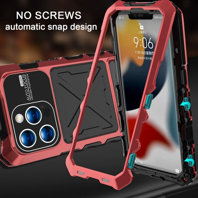 For iPhone 15 Pro Max R-JUST Metal + Silicone + Tempered Glass Life Water-resistant Phone Case with Holder(Red)