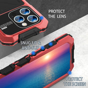 For iPhone 15 Pro Max R-JUST Metal + Silicone + Tempered Glass Life Water-resistant Phone Case with Holder(Red)