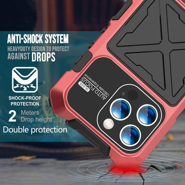For iPhone 15 Pro Max R-JUST Metal + Silicone + Tempered Glass Life Water-resistant Phone Case with Holder(Red)