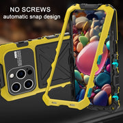 For iPhone 15 Pro Max R-JUST Metal + Silicone + Tempered Glass Life Water-resistant Phone Case with Holder(Yellow)