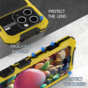 For iPhone 15 Pro Max R-JUST Metal + Silicone + Tempered Glass Life Water-resistant Phone Case with Holder(Yellow)