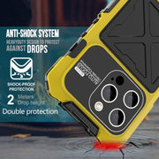 For iPhone 15 Pro R-JUST Metal + Silicone + Tempered Glass Life Water-resistant Phone Case with Holder(Yellow)