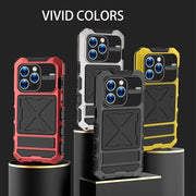 For iPhone 15 Pro R-JUST Metal + Silicone + Tempered Glass Life Water-resistant Phone Case with Holder(Silver)