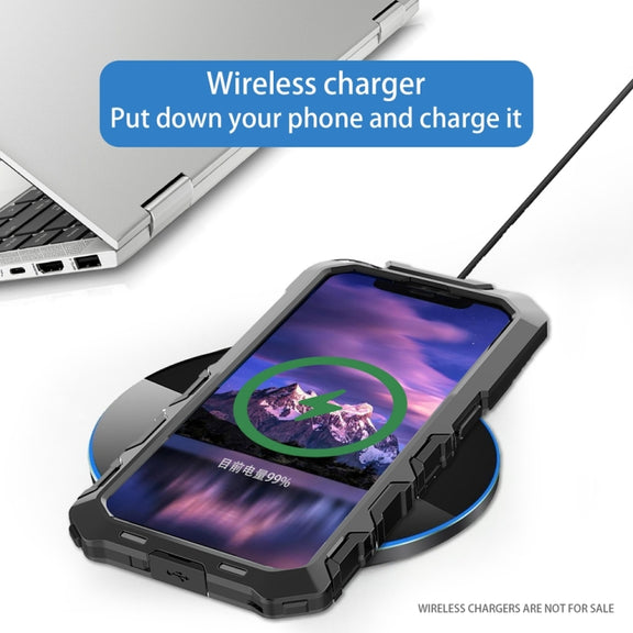 For iPhone 15 Plus R-JUST Metal + Silicone + Tempered Glass Life Water-resistant Phone Case with Holder(Black)