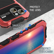 For iPhone 15 Plus R-JUST Metal + Silicone + Tempered Glass Life Water-resistant Phone Case with Holder(Red)