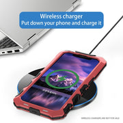 For iPhone 15 Plus R-JUST Metal + Silicone + Tempered Glass Life Water-resistant Phone Case with Holder(Red)