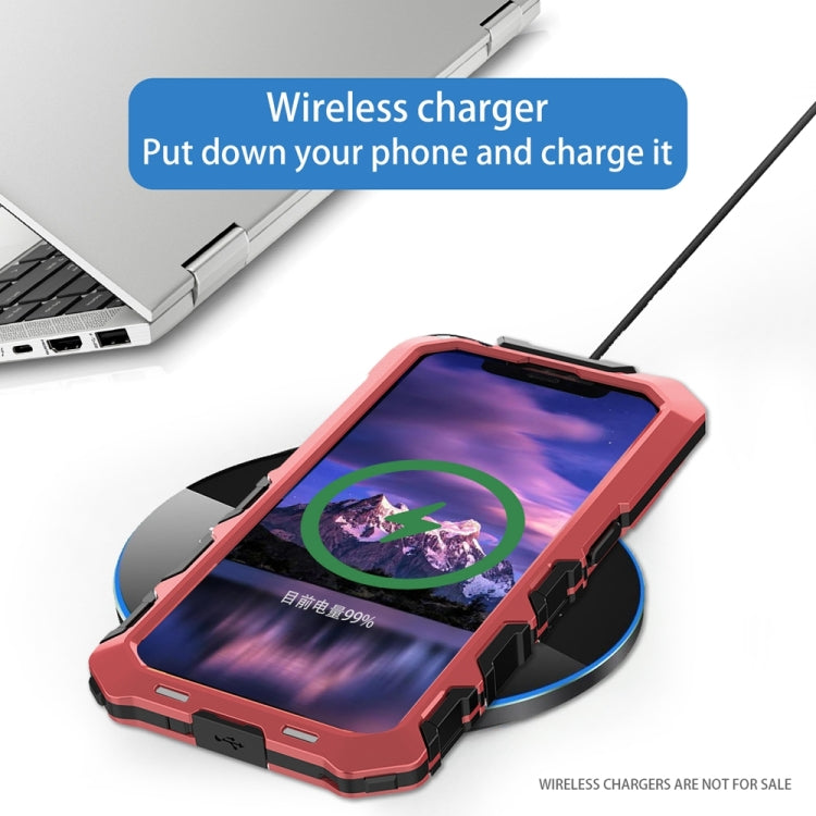 For iPhone 15 Plus R-JUST Metal + Silicone + Tempered Glass Life Water-resistant Phone Case with Holder(Red)