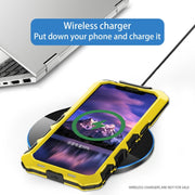 For iPhone 15 Plus R-JUST Metal + Silicone + Tempered Glass Life Water-resistant Phone Case with Holder(Yellow)