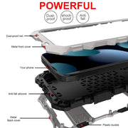 For iPhone 15 Plus R-JUST Metal + Silicone + Tempered Glass Life Water-resistant Phone Case with Holder(Silver)