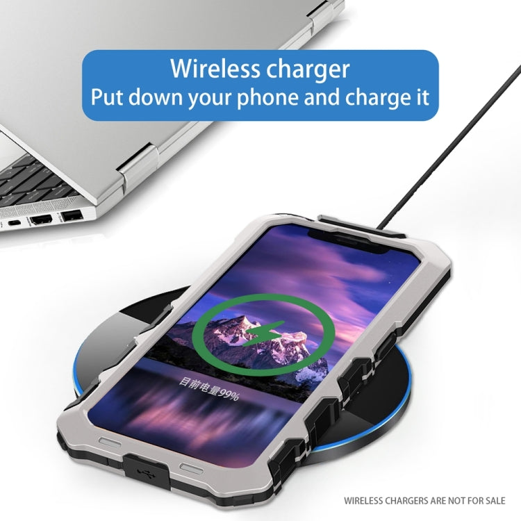 For iPhone 15 Plus R-JUST Metal + Silicone + Tempered Glass Life Water-resistant Phone Case with Holder(Silver)