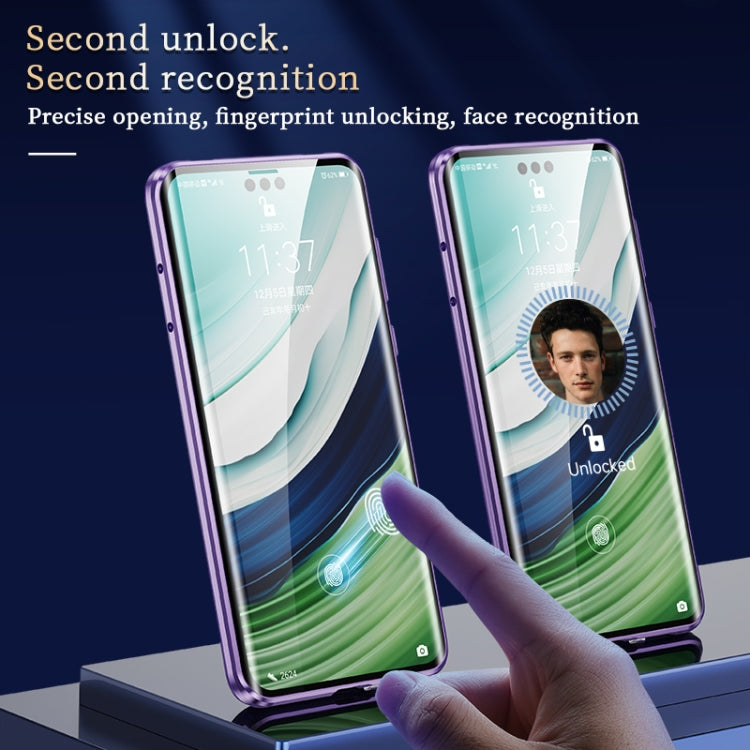 For Huawei Mate 60 Pro Double-sided Plain Leather Glass Phone Case(Cyan-blue)