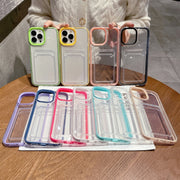 For iPhone 15 360 Clear PC Hybrid  TPU Phone Case with Card Slot(Pink)