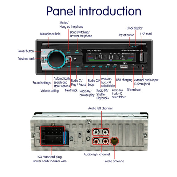 JSD-530 Bluetooth 5.0 Car MP3 Player Support FM / Smart Voice Assistant / Mobile APP