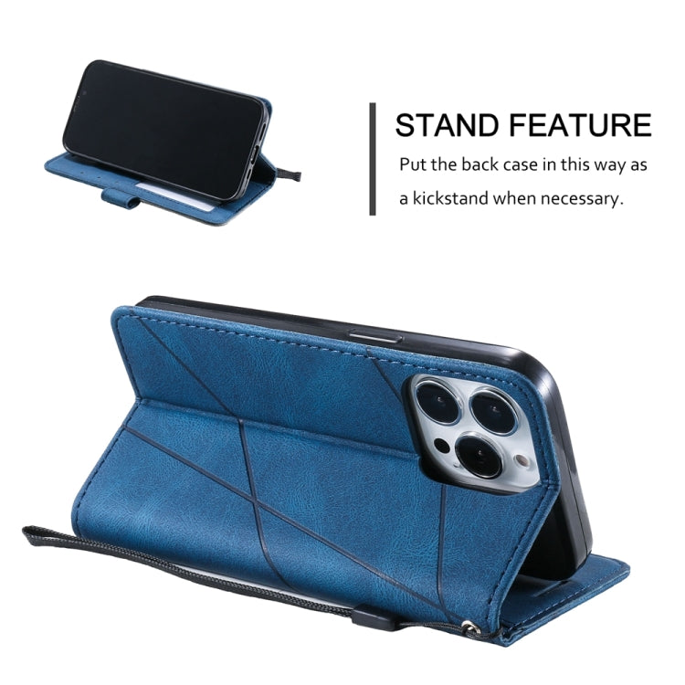 For iPhone 16 Pro Max Skin Feel Splicing Leather Phone Case(Blue)