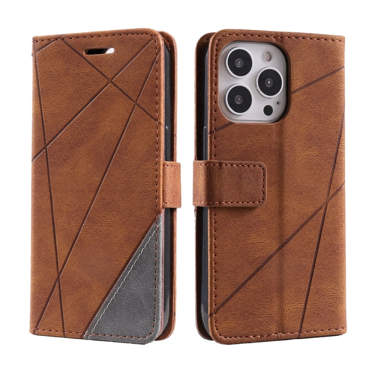 For iPhone 16 Pro Skin Feel Splicing Leather Phone Case(Brown)