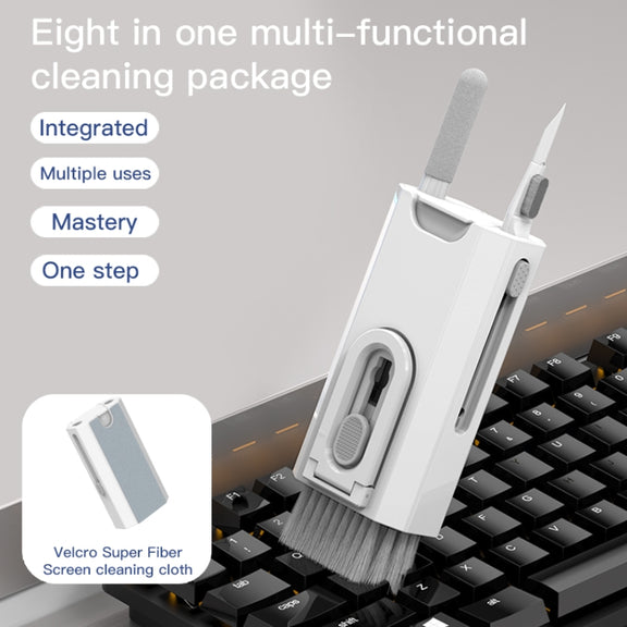 Q8 8 in 1 Multi-Function Headset Cleaning Pen Keyboard Mobile Phone Cleaner(White+Purple)