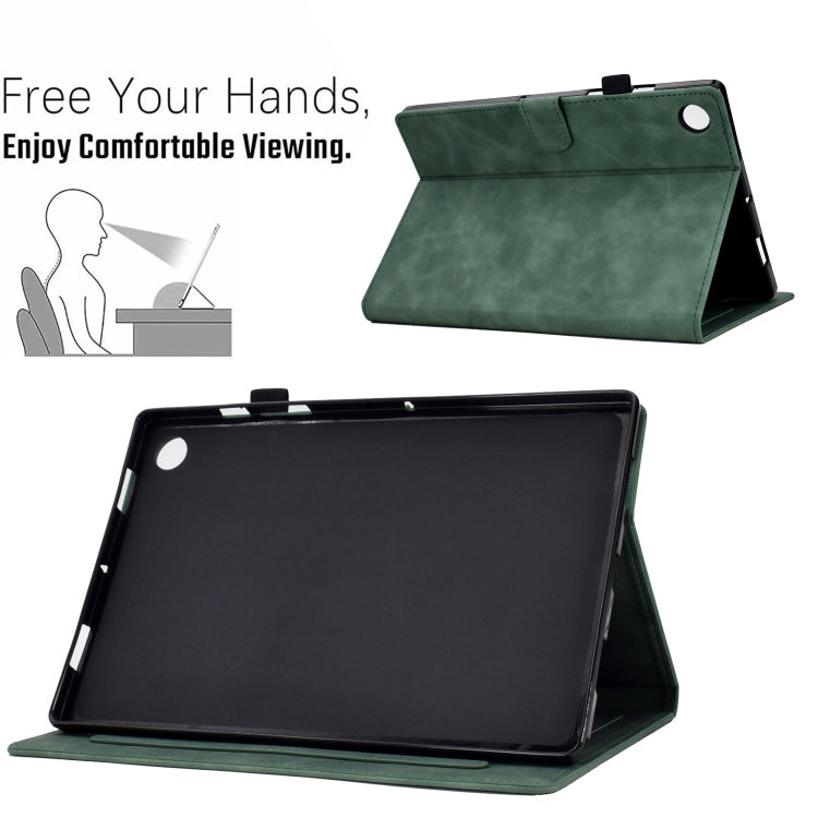 For Samsung Galaxy Tab A9+ Peony Butterfly Embossed Leather Smart Tablet Case(Green)
