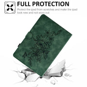 For Samsung Galaxy Tab A9+ Peony Butterfly Embossed Leather Smart Tablet Case(Green)