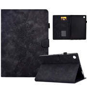 For Samsung Galaxy Tab A9+ Peony Butterfly Embossed Leather Smart Tablet Case(Black)