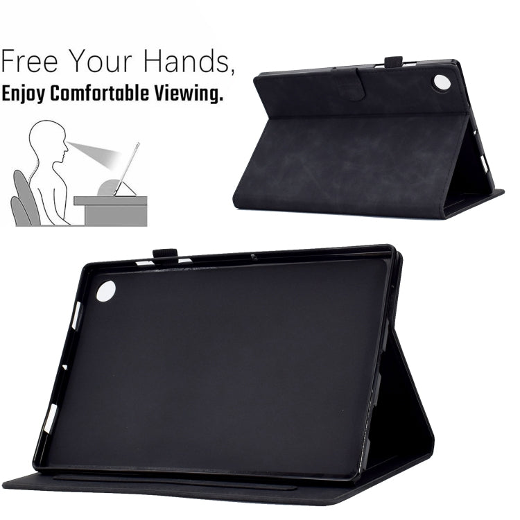 For Samsung Galaxy Tab A9+ Peony Butterfly Embossed Leather Smart Tablet Case(Black)
