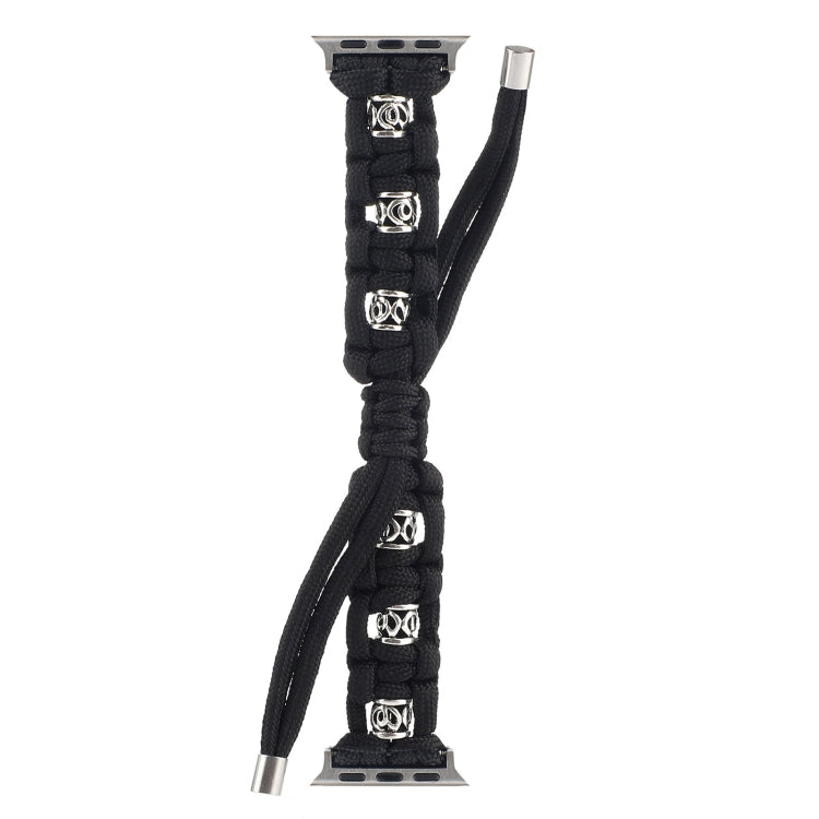 For Apple Watch 38mm Silk Silver Beads Braided Watch Band(Black)