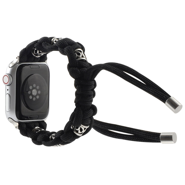 For Apple Watch 38mm Silk Silver Beads Braided Watch Band(Black)