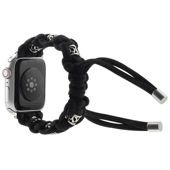 For Apple Watch 38mm Silk Silver Beads Braided Watch Band(Black)