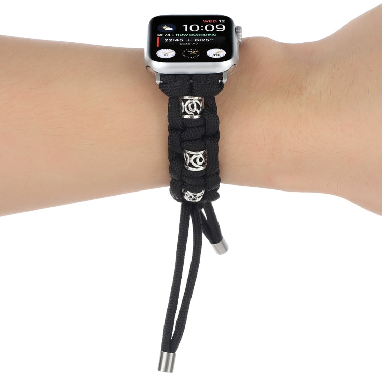 For Apple Watch 38mm Silk Silver Beads Braided Watch Band(Black)