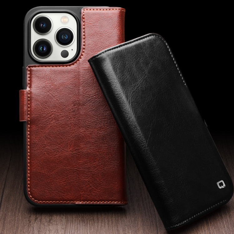 For iPhone 15 Pro Max QIALINO Classic 103 Buckle Genuine Leather Phone Case(Black)