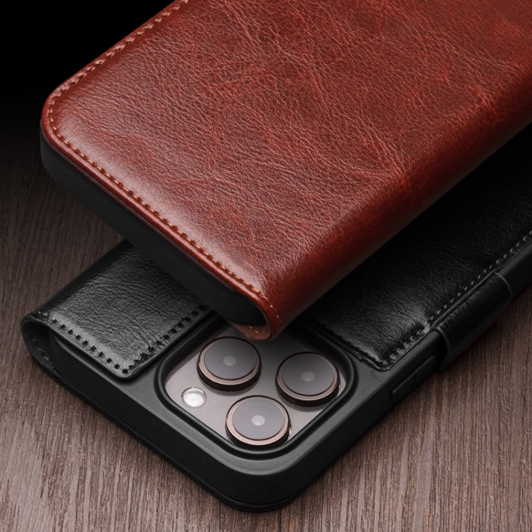 For iPhone 15 Pro Max QIALINO Classic 103 Buckle Genuine Leather Phone Case(Black)