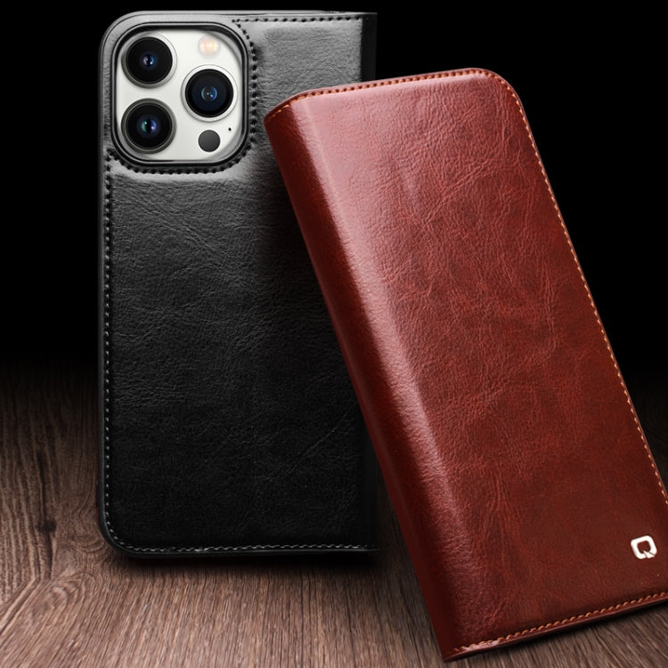 For iPhone 15 Pro Max QIALINO Classic Genuine Leather Phone Case(Black)