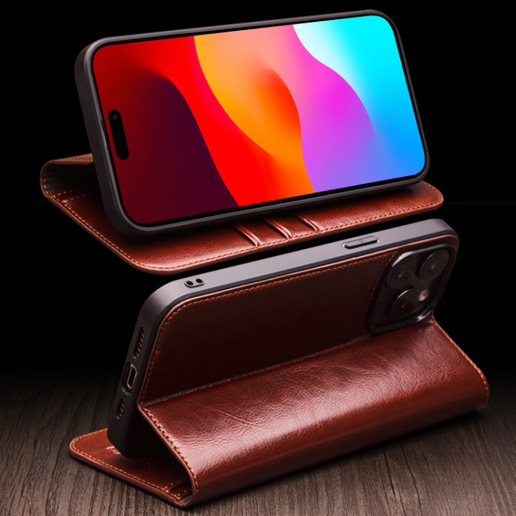 For iPhone 15 QIALINO Classic Genuine Leather Phone Case(Black)