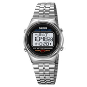 SKMEI 1882 Multifunctional Men 30M Water-resistant Luminous Stainless Steel Digital Wrist Watch(Silver White)