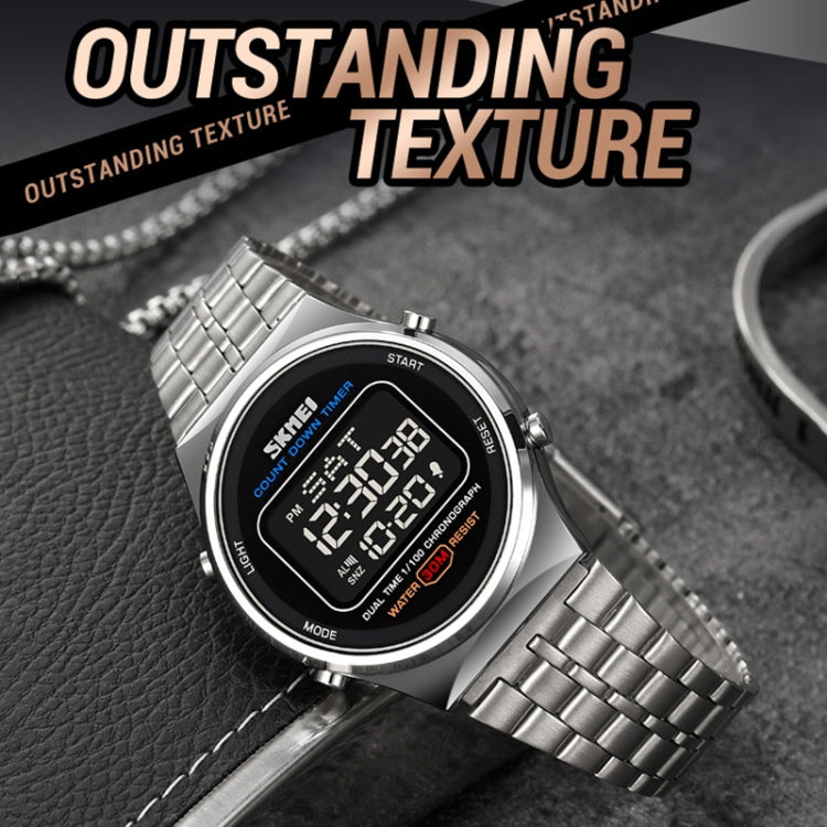 SKMEI 1882 Multifunctional Men 30M Water-resistant Luminous Stainless Steel Digital Wrist Watch(Silver Black)