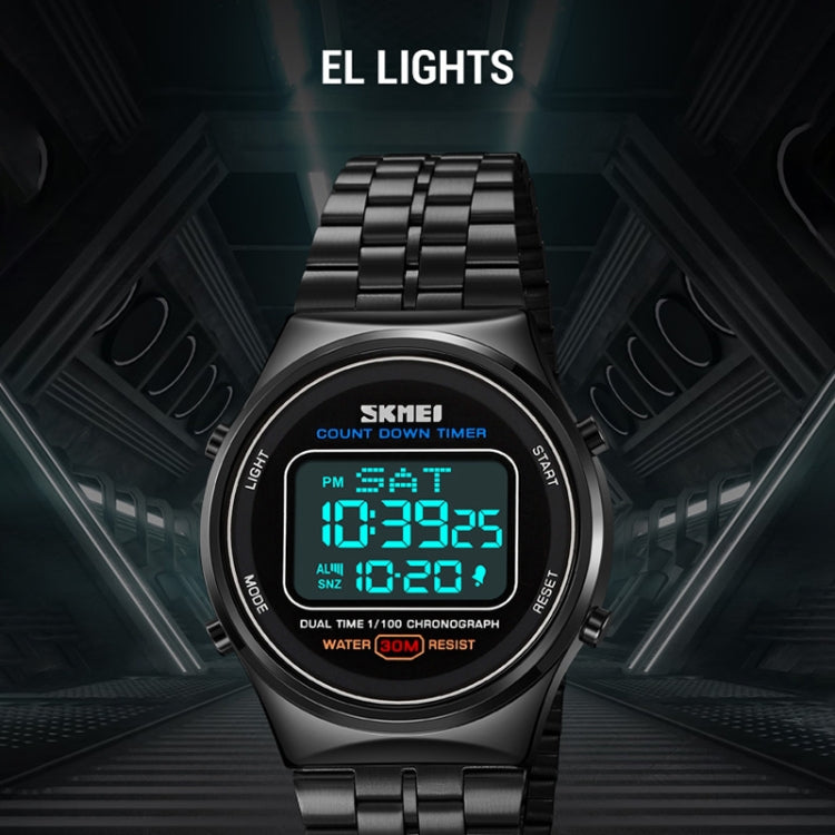 SKMEI 1882 Multifunctional Men 30M Water-resistant Luminous Stainless Steel Digital Wrist Watch(Black)