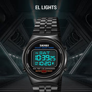SKMEI 1882 Multifunctional Men 30M Water-resistant Luminous Stainless Steel Digital Wrist Watch(Black)