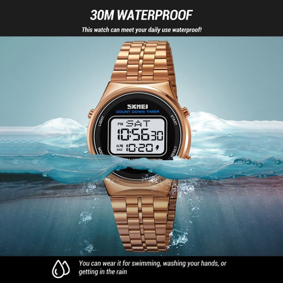 SKMEI 1882 Multifunctional Men 30M Water-resistant Luminous Stainless Steel Digital Wrist Watch(Black)