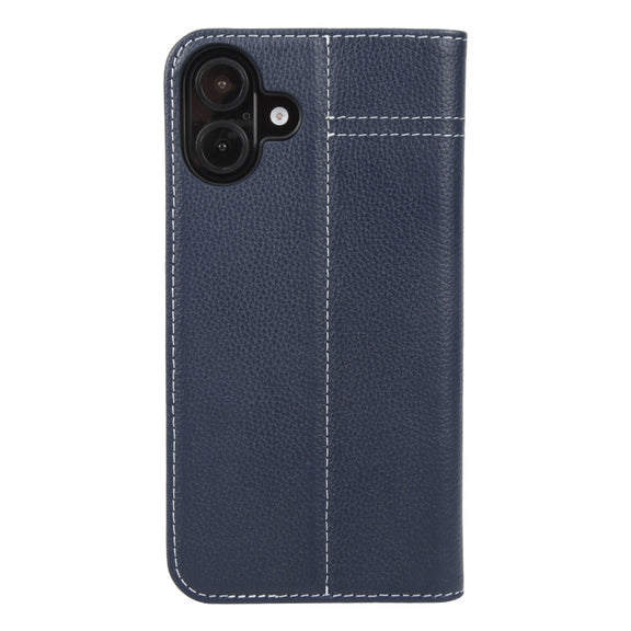 For iPhone 16 GEBEI Top-grain Horizontal Flip Leather Phone Case(Blue)