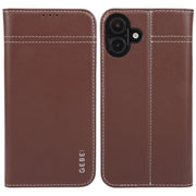 For iPhone 16 GEBEI Top-grain Horizontal Flip Leather Phone Case(Brown)