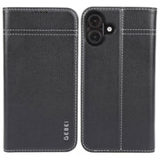 For iPhone 16 Plus GEBEI Top-grain Horizontal Flip Leather Phone Case(Black)