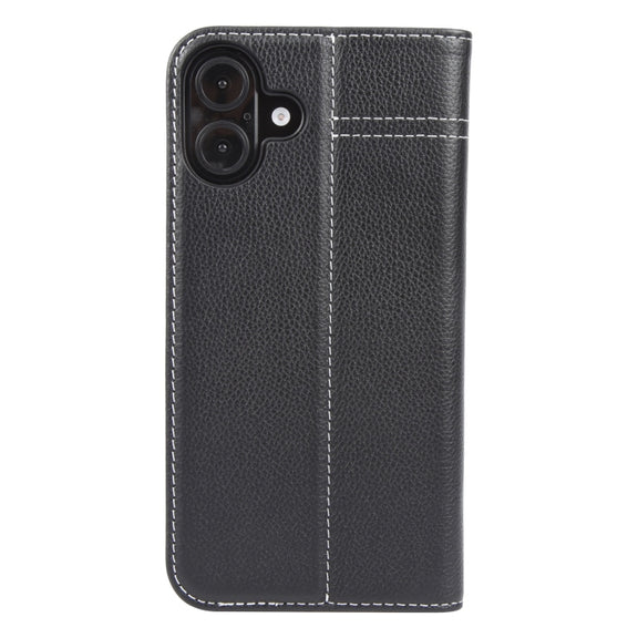 For iPhone 16 Plus GEBEI Top-grain Horizontal Flip Leather Phone Case(Black)