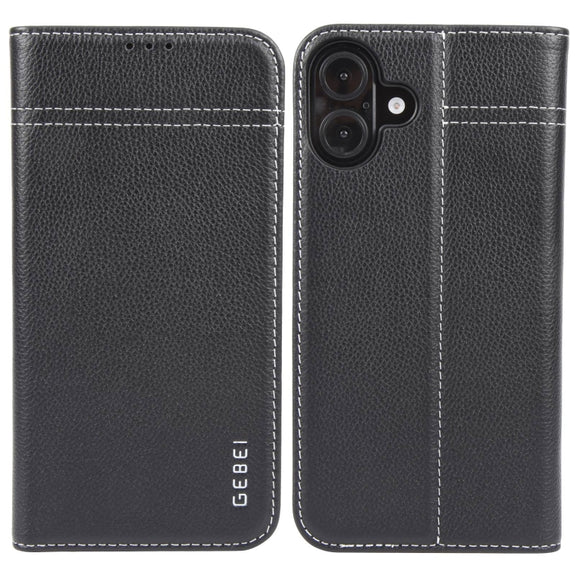 For iPhone 16 Plus GEBEI Top-grain Horizontal Flip Leather Phone Case(Black)