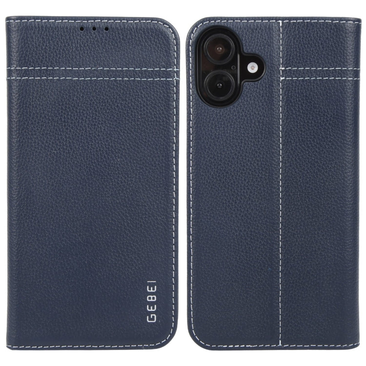For iPhone 16 Plus GEBEI Top-grain Horizontal Flip Leather Phone Case(Blue)