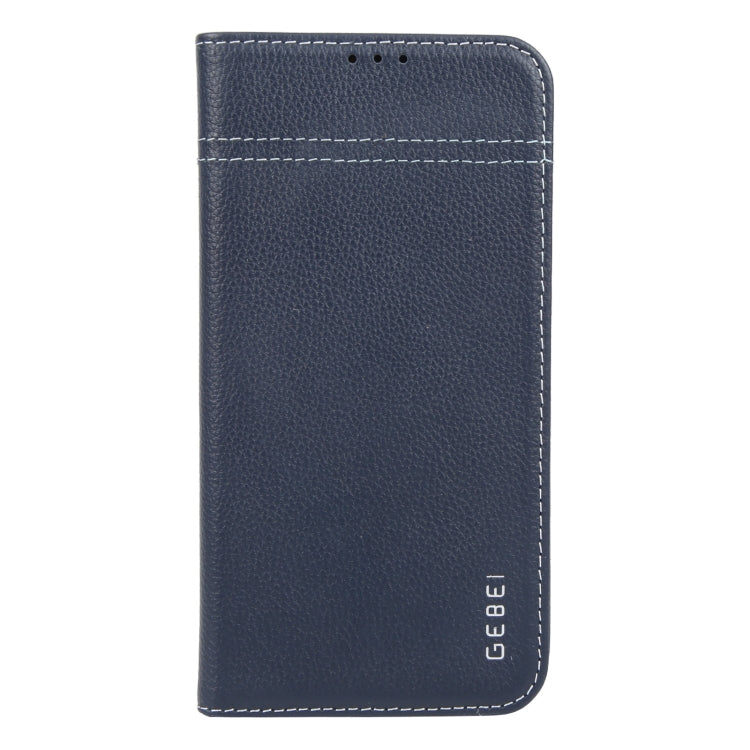 For iPhone 16 Plus GEBEI Top-grain Horizontal Flip Leather Phone Case(Blue)