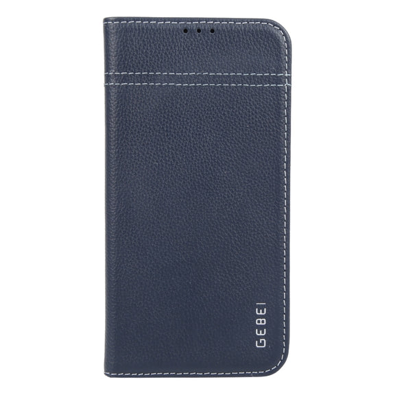 For iPhone 16 Plus GEBEI Top-grain Horizontal Flip Leather Phone Case(Blue)