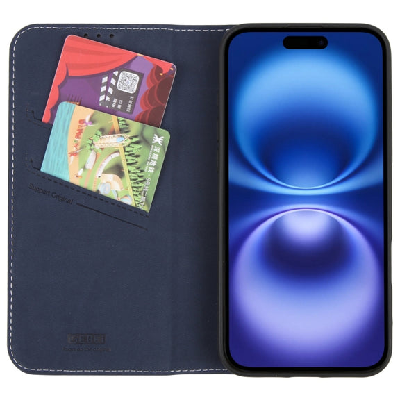 For iPhone 16 Plus GEBEI Top-grain Horizontal Flip Leather Phone Case(Blue)