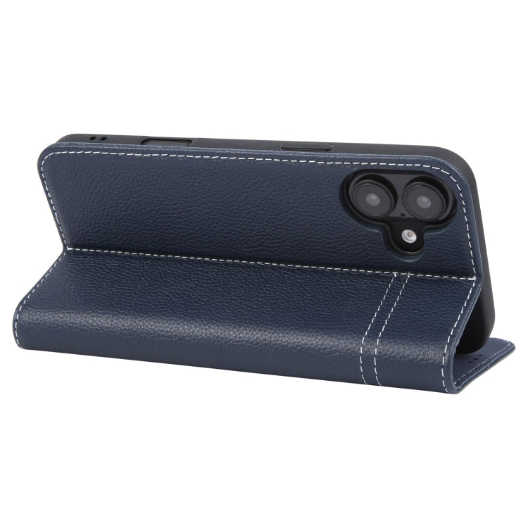 For iPhone 16 Plus GEBEI Top-grain Horizontal Flip Leather Phone Case(Blue)