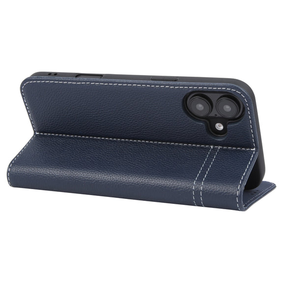 For iPhone 16 Plus GEBEI Top-grain Horizontal Flip Leather Phone Case(Blue)